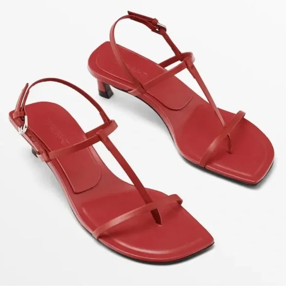 Massimo Dutti Limited Edition Red Leather Sandal - Picture 1 of 8